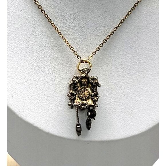 Vermeil Cuckoo Coo Clock Pendant Necklace 16" Chain Gold Plating on Sterling 925 - Picture 1 of 16